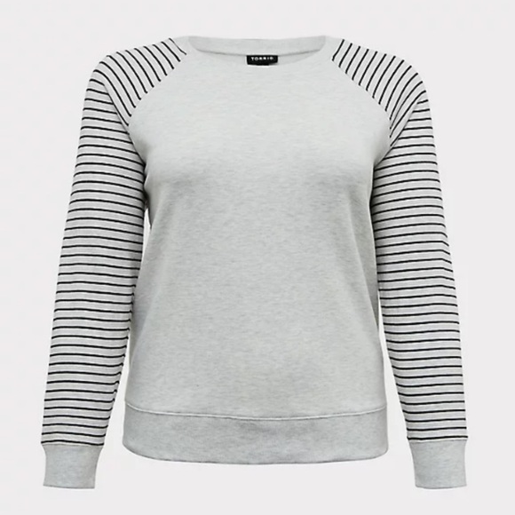 Torrid Size 5X Light Grey FLEECE & STRIPE RAGLAN SWEATSHIRT - Picture 4 of 7